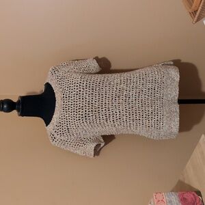 CAbi Tan Multi Color Knit Short Sleeve Top